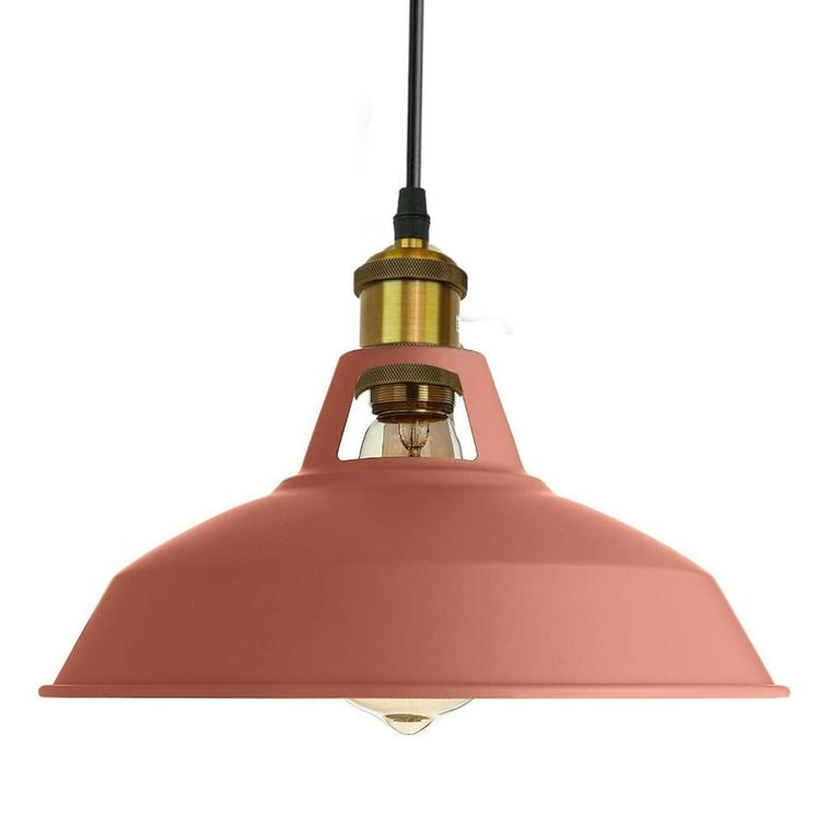 Vintage Industrial Ceiling Lampshade - Retro Loft Pendant Light with E27 Socket and Pink Metal Hanging Design