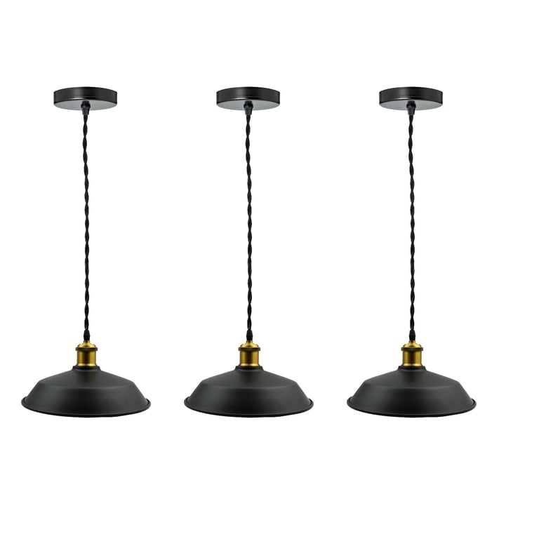 Vintage Loft Chandelier 3 Pack Industrial Pendant Light Shade E27 Socket Black Finish