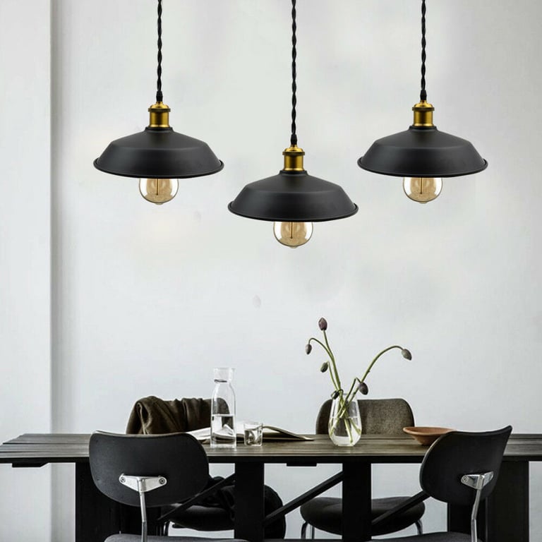 Vintage Loft Chandelier 3 Pack Industrial Pendant Light Shade E27 Socket Black Finish