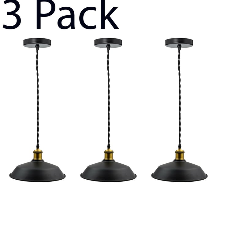 Vintage Loft Chandelier 3 Pack Industrial Pendant Light Shade E27 Socket Black Finish