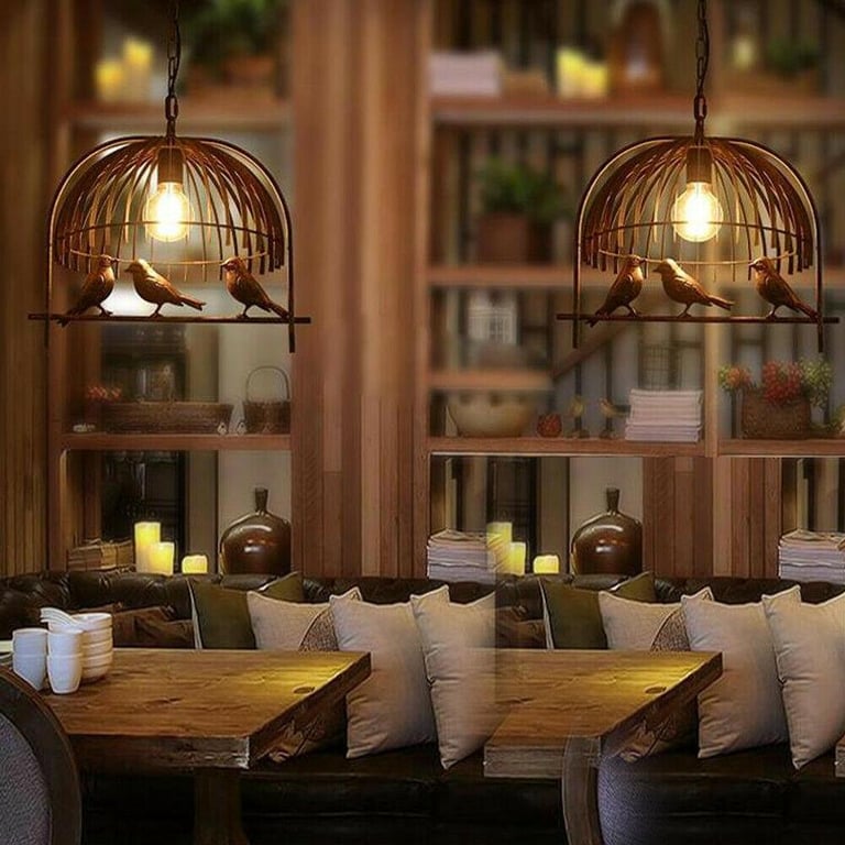 Rustic Red Industrial Bird Cage Chandelier Pendant Light E27 Socket