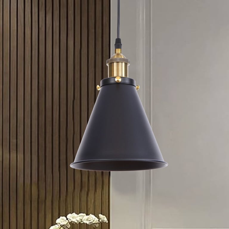 Vintage Retro Metal Pendant Light Shade with E27 Bulb Included - Industrial Chic Lighting Fixture