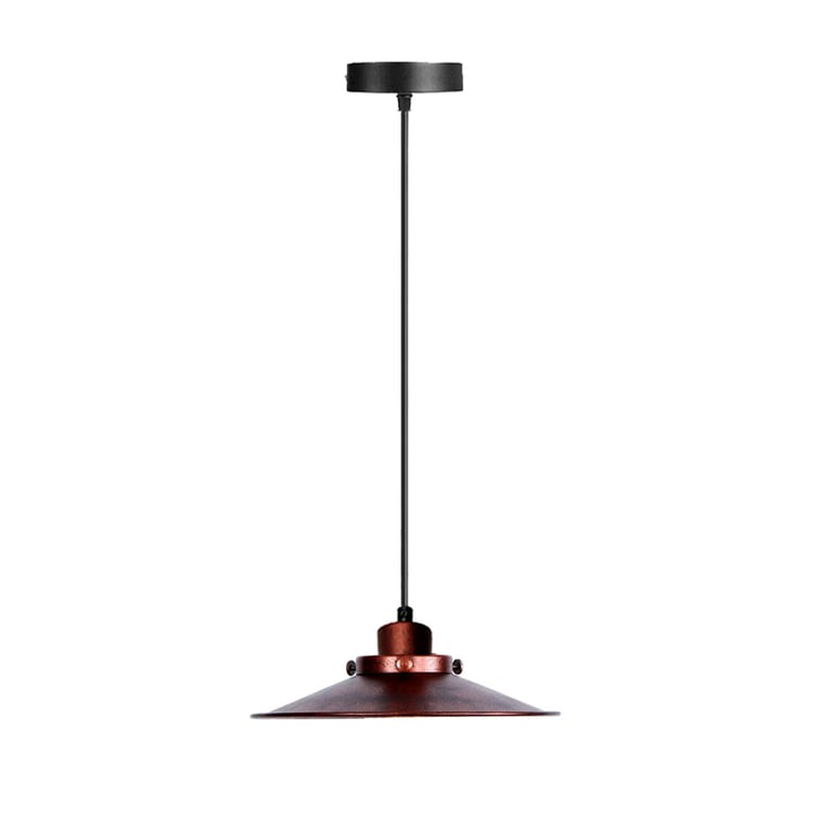 Rustic Red Flat Lamp Shade Ceiling Pendant - Vintage Charm Industrial Look E27 Socket