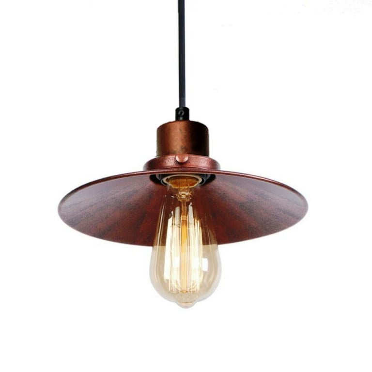 Rustic Red Flat Lamp Shade Ceiling Pendant - Vintage Charm Industrial Look E27 Socket