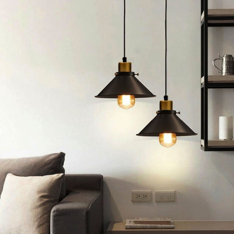 Vintage Black Metal Industrial Pendant Light Shade E27 Socket Lamp