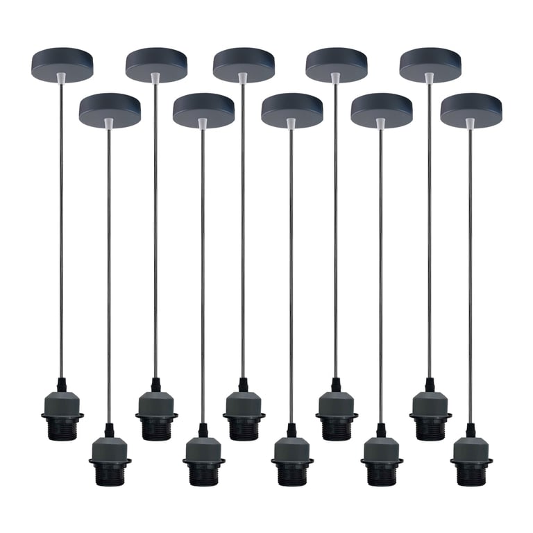 10-Pack Grey Retro Pendant Light Holder with E27 Dimmable Cable