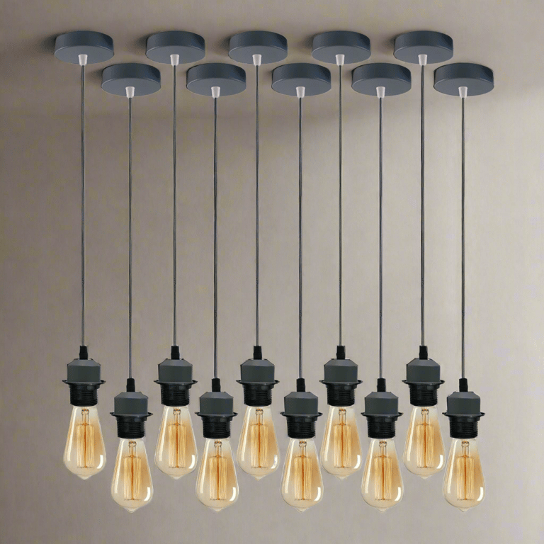 Grey Pendant Light Holder - Vintage Retro E27 Dimmable Lamp Kit
