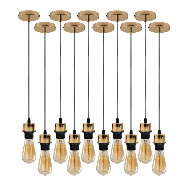 10-Pack Vintage Pendant Light Holder with E27 Lamp Holder and 95cm Adjustable Cable - Dimmable Ceiling Lighting Kit