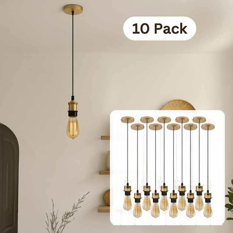 10-Pack Vintage Pendant Light Holder with E27 Lamp Holder and 95cm Adjustable Cable - Dimmable Ceiling Lighting Kit
