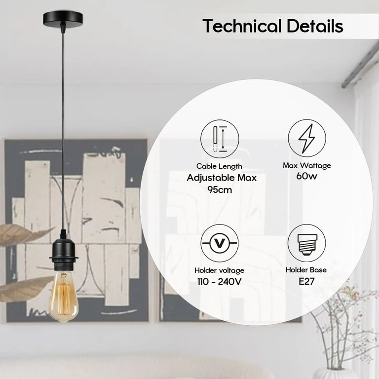 10 Pack Vintage Retro Pendant Light Holder E27 Bulb Dimmable Indoor Ceiling Lighting Kit