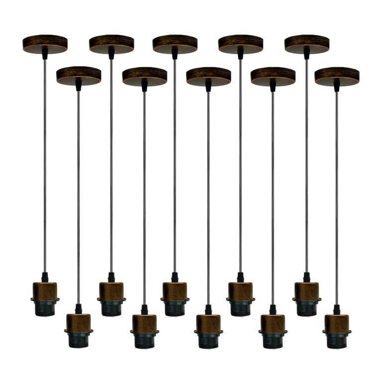 10Pack Brushed Copper Dimmable Pendant Light Holder with E27 Lamp Holder and PVC Cable