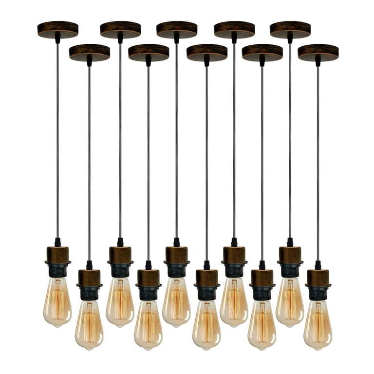 10-Pack Brushed Copper Dimmable Pendant Light Holder Kit, E27 Bulb Compatible, Indoor Use