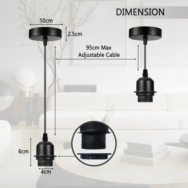 10-Pack Brushed Copper Dimmable Pendant Light Holder Kit, E27 Bulb Compatible, Indoor Use