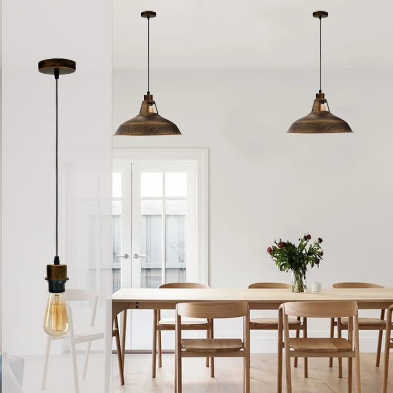 10-Pack Brushed Copper Dimmable Pendant Light Holder Kit, E27 Bulb Compatible, Indoor Use