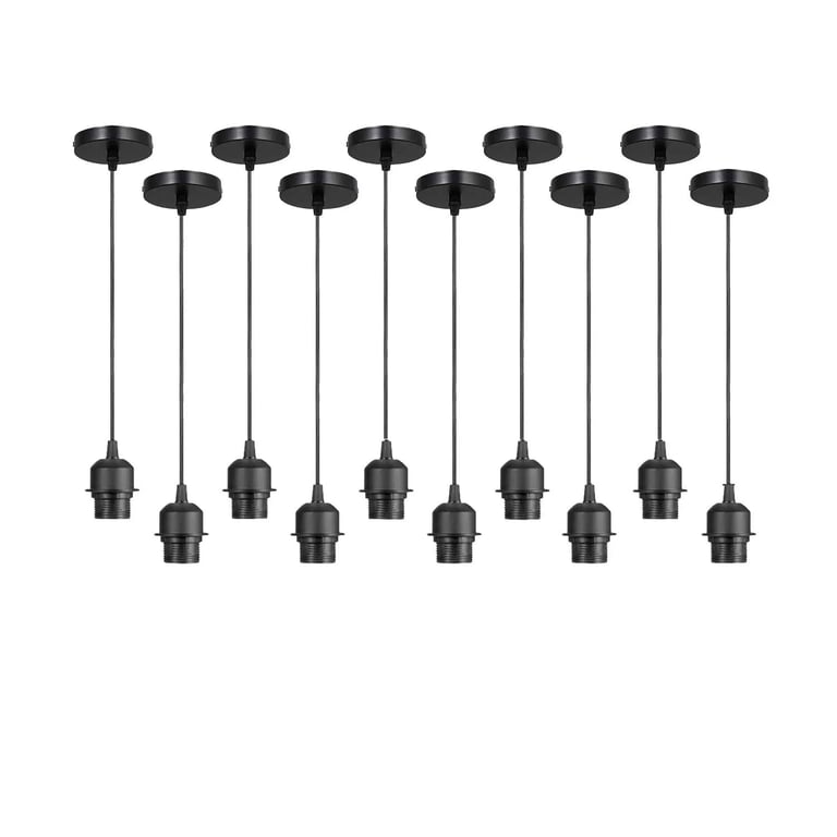 Black Pendant Light Kit - 10 Pack Dimmable E27 Vintage Retro Hanging Light with PVC Cable