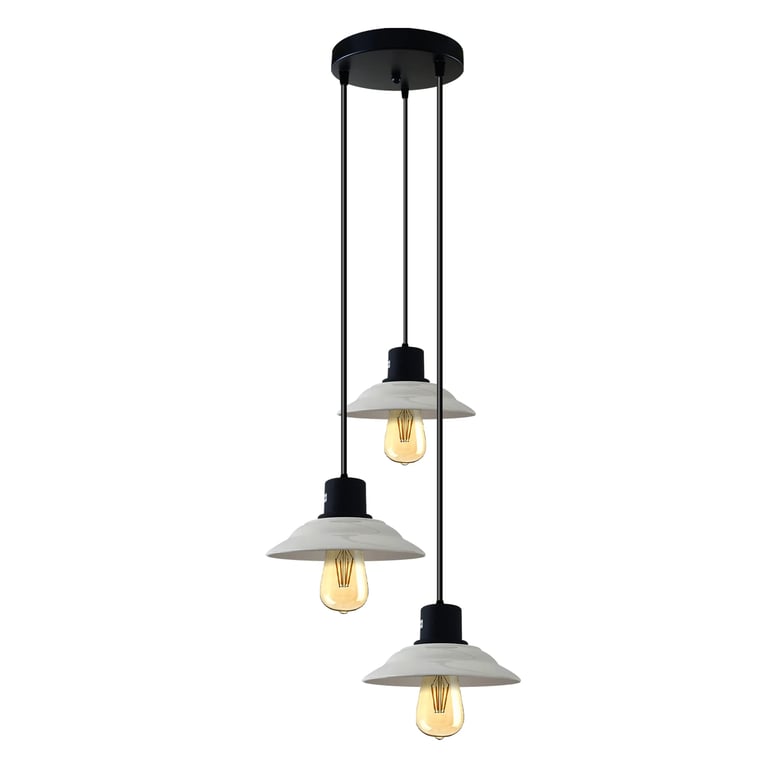 Ceramic Vintage 3-Light Pendant Light Fixture for Dining Room, E27 Bulb Compatible & Dimmable