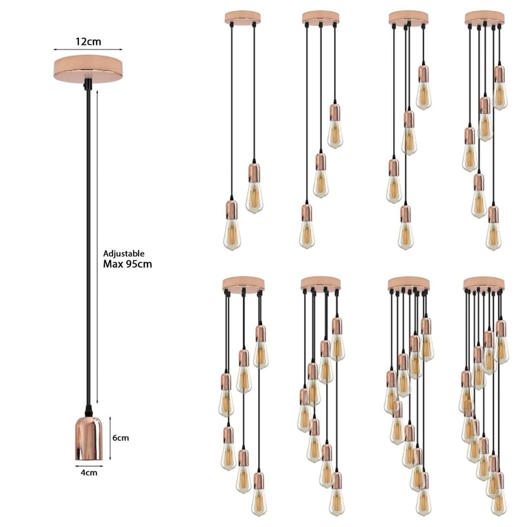 Vintage Industrial 1-9 Way Pendant Light Fitting E27 Compatible Adjustable Height Ceiling Lamp