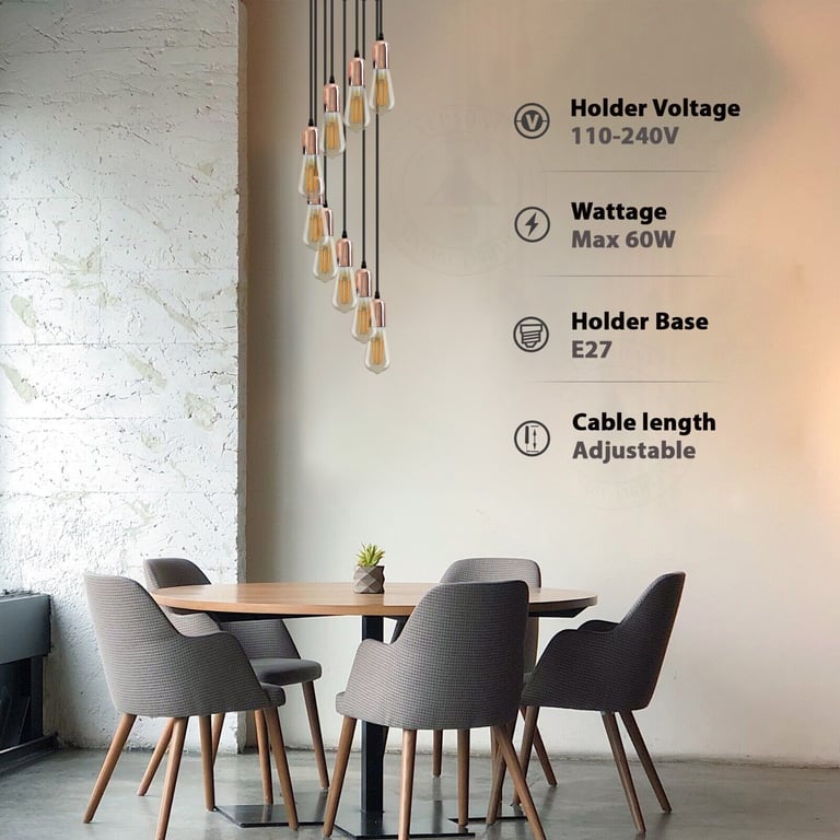 Vintage Industrial 1-9 Way Pendant Light Fitting E27 Compatible Adjustable Height Ceiling Lamp