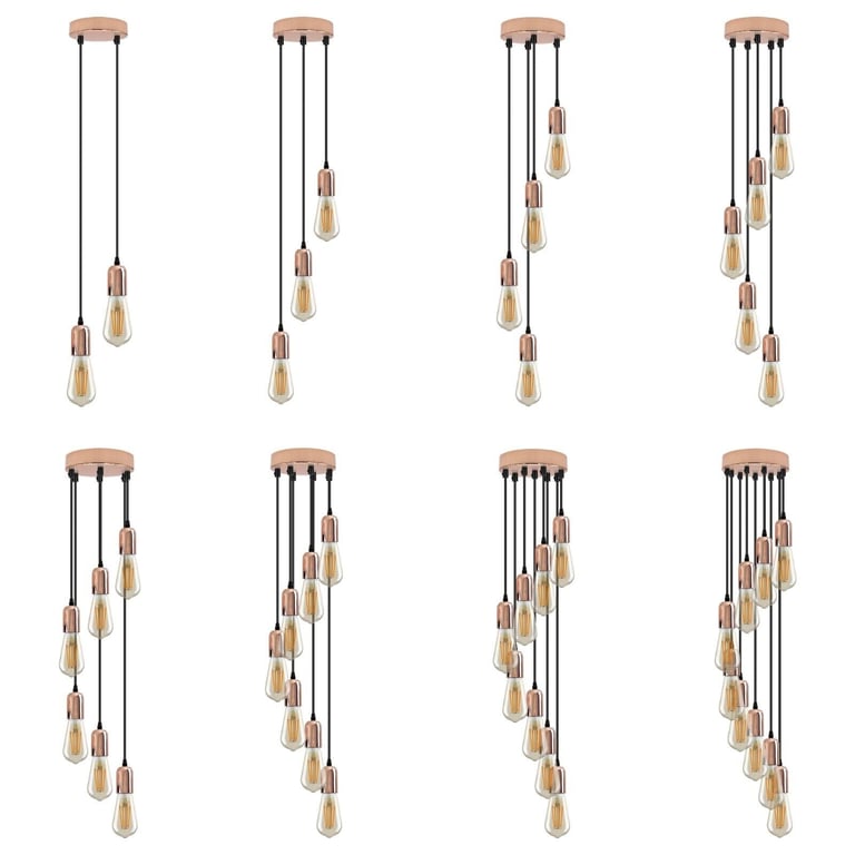 Vintage Industrial 1-9 Way Pendant Light Fitting E27 Compatible Adjustable Height Ceiling Lamp