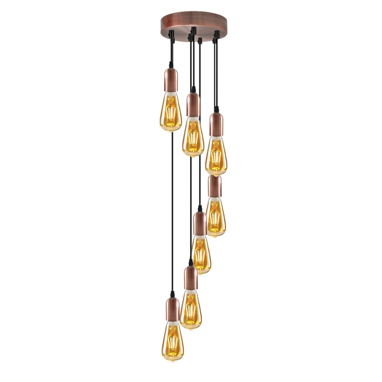 Vintage Industrial Adjustable Height 1-9 Way Pendant Light Fitting E27 Compatible