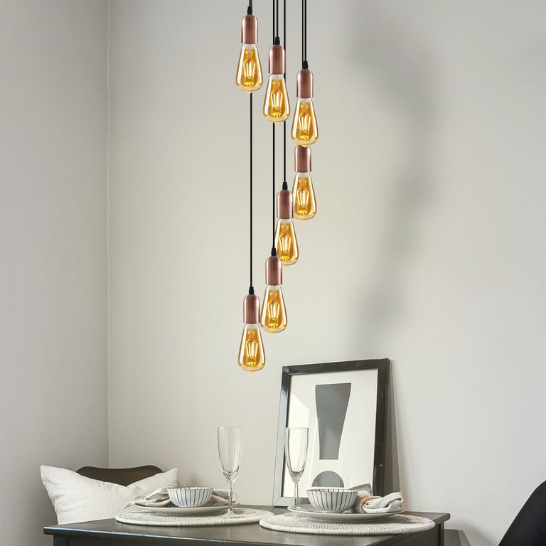 Vintage Industrial 9-Way Pendant Light Fitting E27 Compatible with Adjustable Height Metal Ceiling Rose