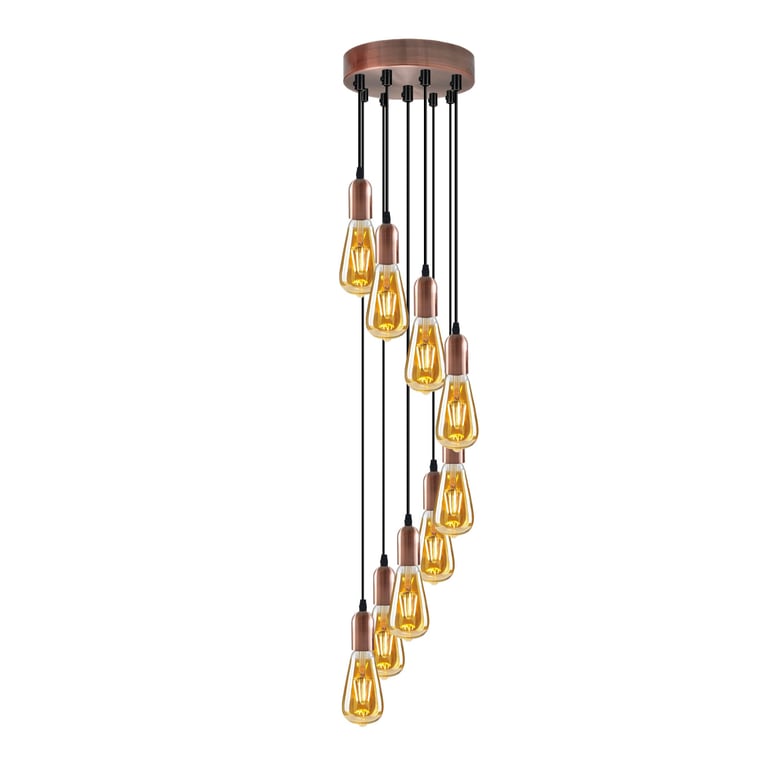 Vintage Industrial 9-Way Pendant Light Fitting E27 Compatible with Adjustable Height Metal Ceiling Rose