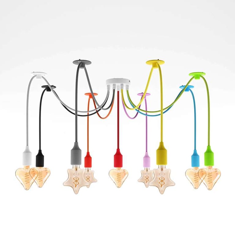 Adjustable Multiple Color Pendant Light - 9 Head Swag Hook with E27 Base