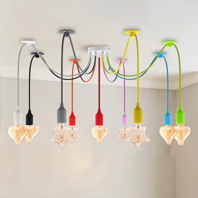 Adjustable Multiple Color Pendant Light - 9 Head Swag Hook with E27 Base