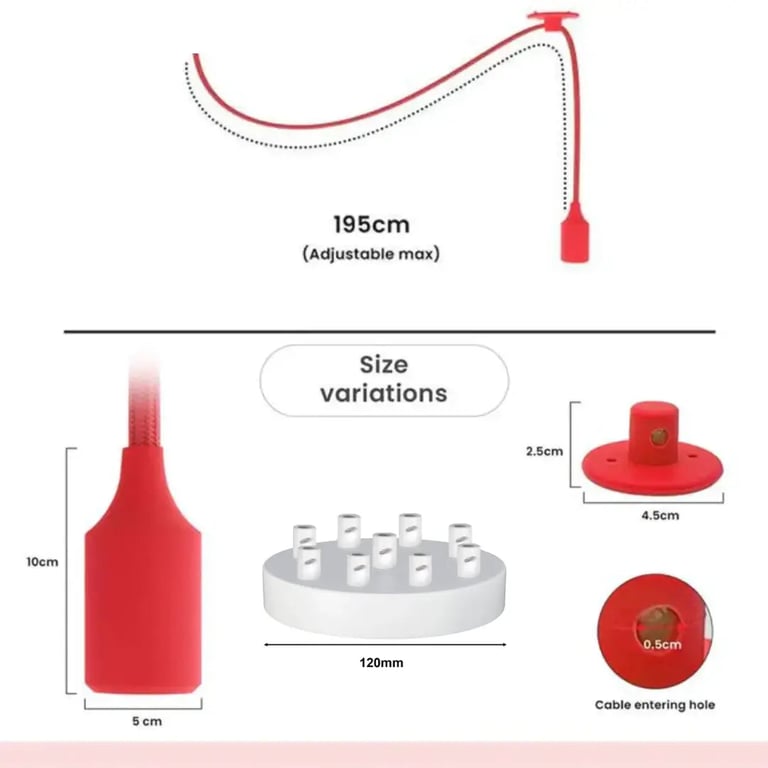 Adjustable Multiple Color Pendant Light - 9 Head Swag Hook with E27 Base