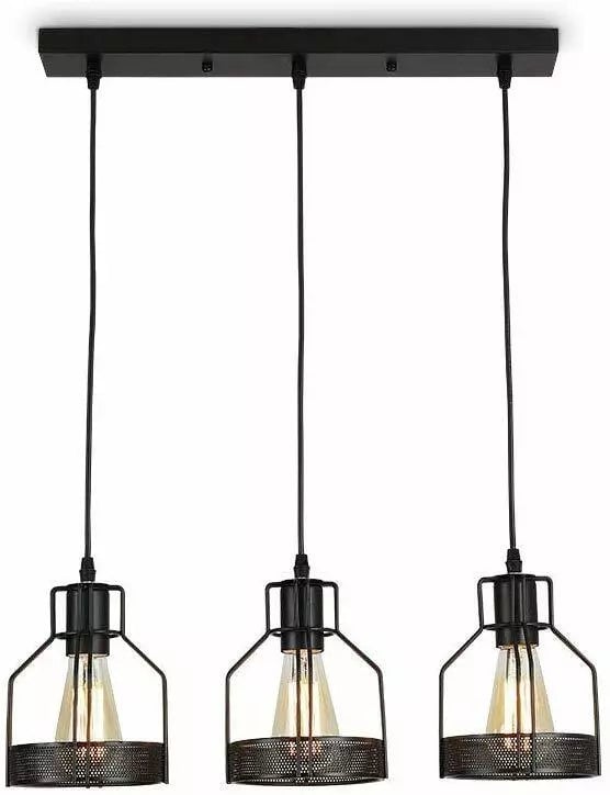 Black Diamond Wire Cage Industrial 3-Light Pendant Lamp Fixture - Dimmable & Adjustable