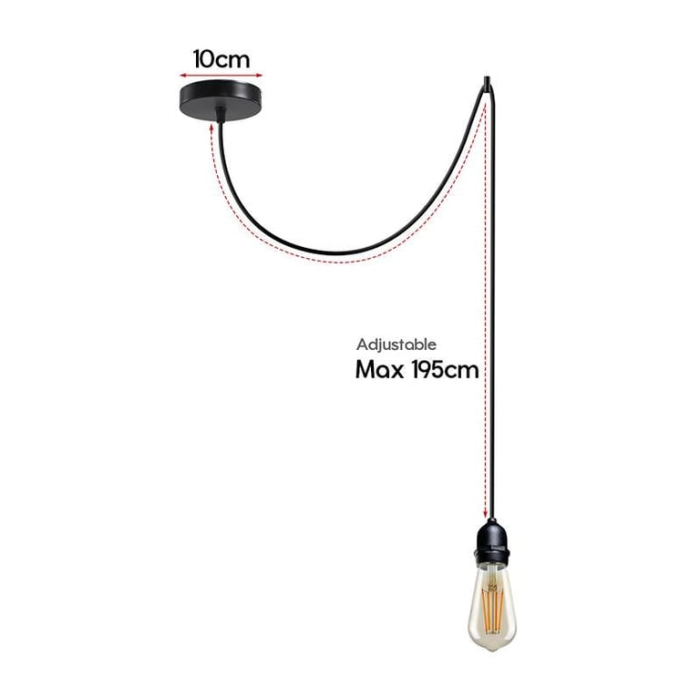 Waterproof E27 Bulb Holder Pendant Light Fitting - IP65 Outdoor Ceiling Fixture 2m Hanging Modern Design