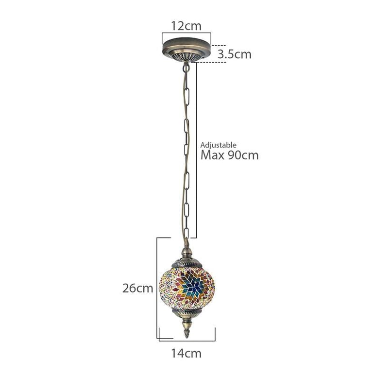 Turkish Mosaic Tiles Tiffany Ceiling Pendant Light Fixture - Moroccan Style Antique Brass Hanging Light