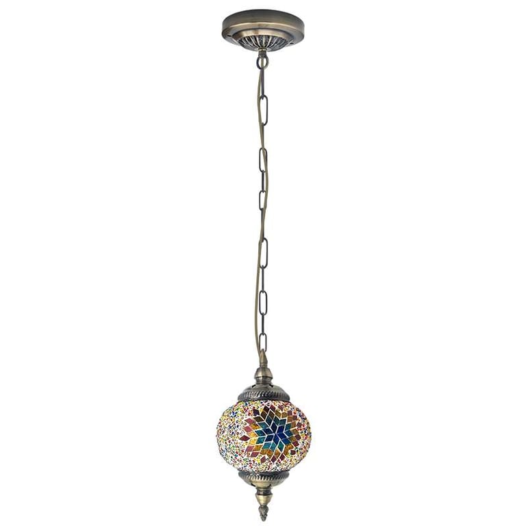 Turkish Mosaic Tiles Tiffany Ceiling Pendant Light Fixture - Moroccan Style Antique Brass Hanging Light