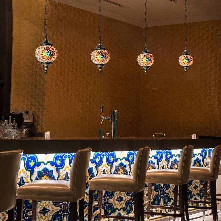 Turkish Mosaic Tiles Tiffany Ceiling Pendant Light Fixture - Moroccan Style Antique Brass Hanging Light