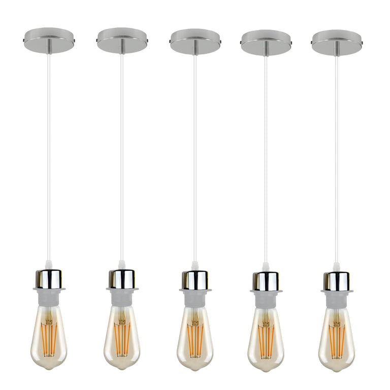 Vintage E27 Pendant Light Holder - 5 Pack Dimmable Indoor Lighting Kit with Adjustable Cable