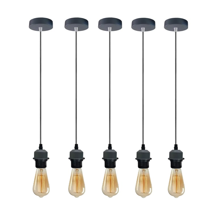 Vintage E27 Pendant Light Holder - 5 Pack Dimmable Retro Ceiling Fixture