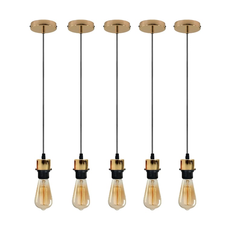 Vintage E27 Pendant Light Holder - 5 Pack Dimmable Retro Ceiling Fixture