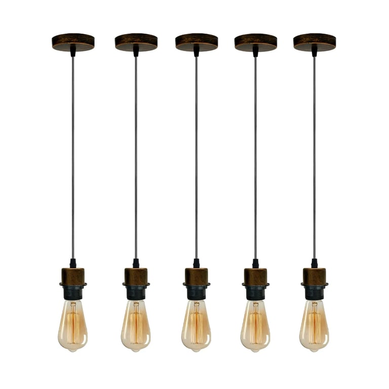 Vintage E27 Pendant Light Holder - 5 Pack Dimmable Retro Ceiling Fixture