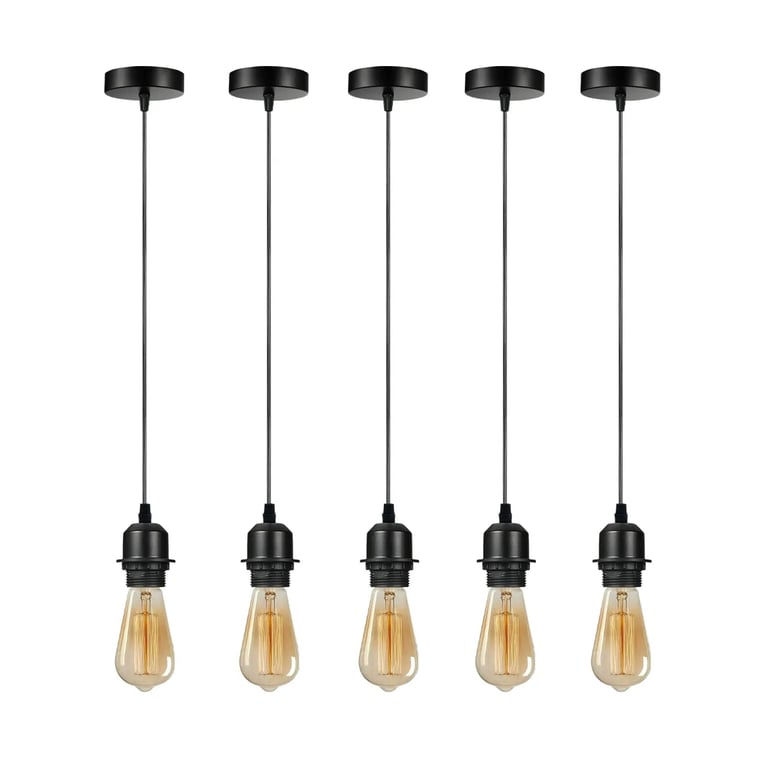 5 Pack Vintage E27 Pendant Lamp Holder Ceiling Hanging Light Kit - Dimmable Retro Lighting Solution
