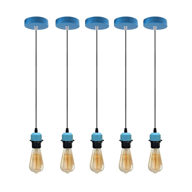 Vintage E27 Pendant Lamp Holder - 5 Pack Dimmable Retro Style Ceiling Light with Adjustable Cable