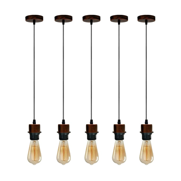5-Pack Vintage E27 Pendant Light Holder - Dimmable Retro Ceiling Hanging Light