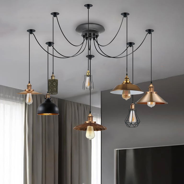Vintage Metal Spider Pendent Lamp 8-Way Dimmable Lighting Fixture