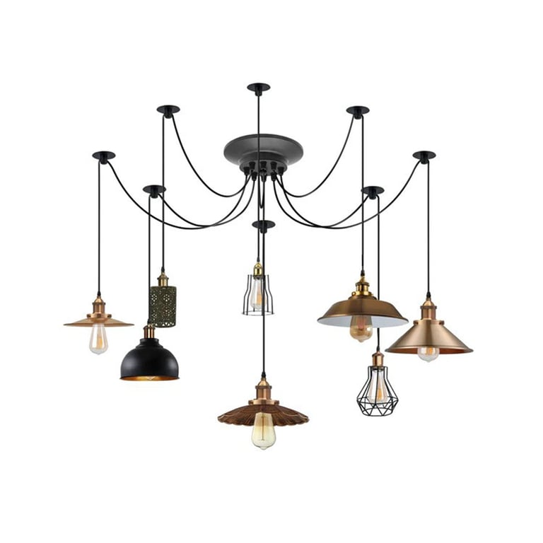 Vintage Metal Spider Pendent Lamp 8-Way Dimmable Lighting Fixture