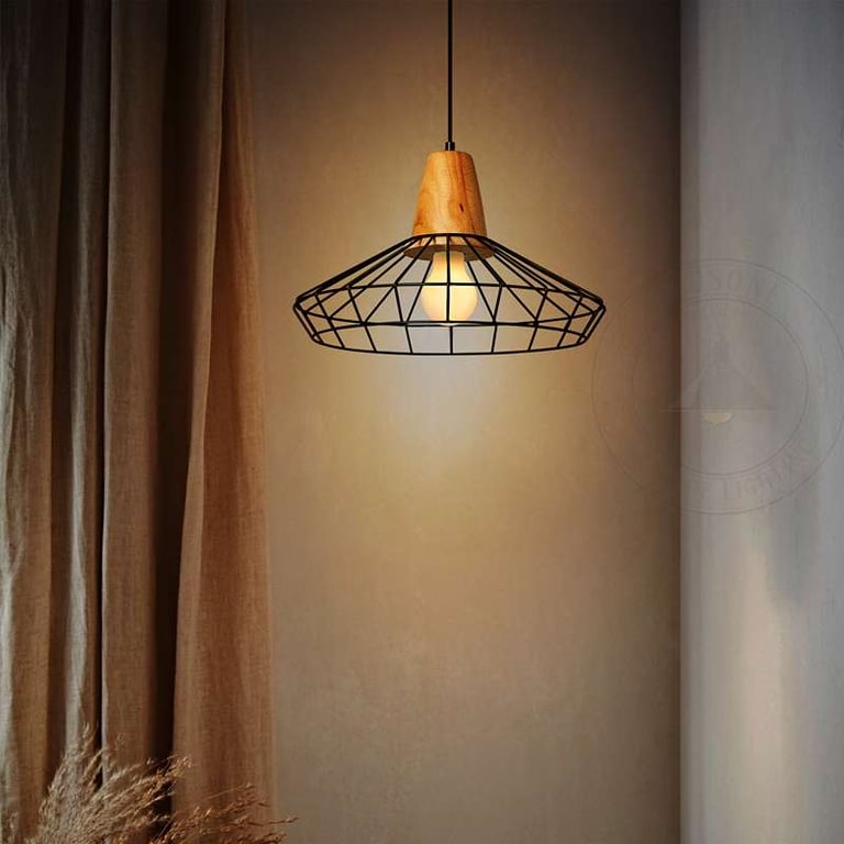 Vintage Black Wire Cage Pendant Light E27 Bulb Compatible Modern Home Lighting