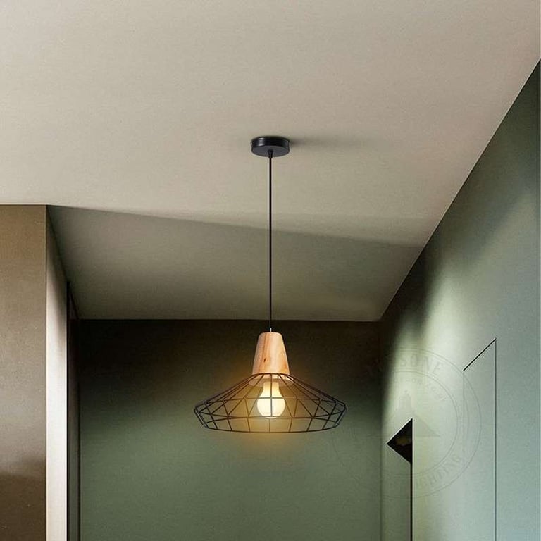 Vintage Black Wire Cage Pendant Light E27 Bulb Compatible Modern Home Lighting