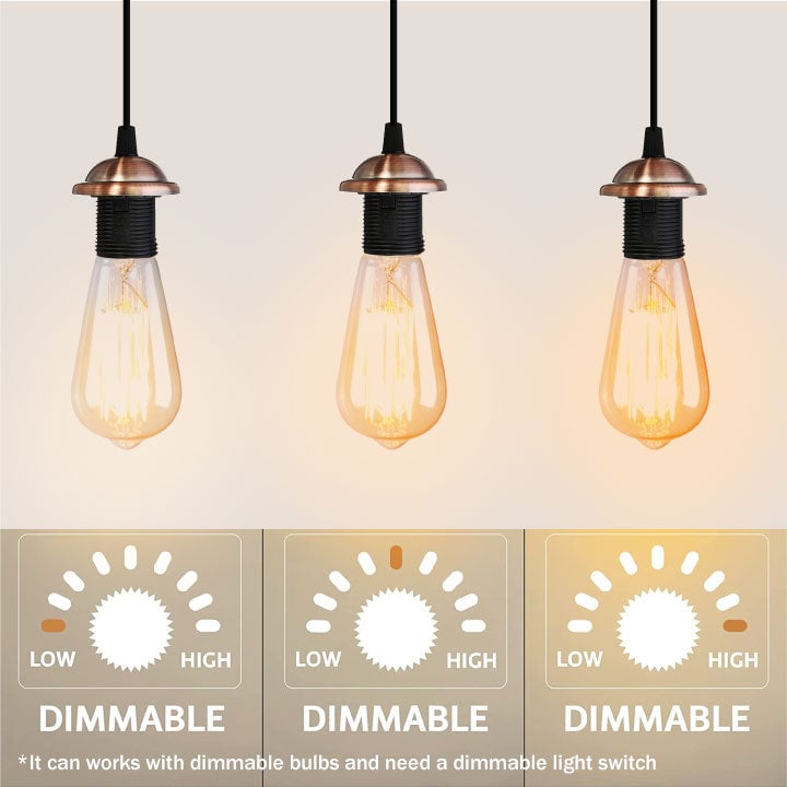 Vintage Industrial Style Pendant Light, E27 Base, 95cm Cord, Dimmable