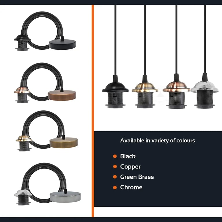 Vintage Industrial Style Pendant Light, E27 Base, 95cm Cord, Dimmable