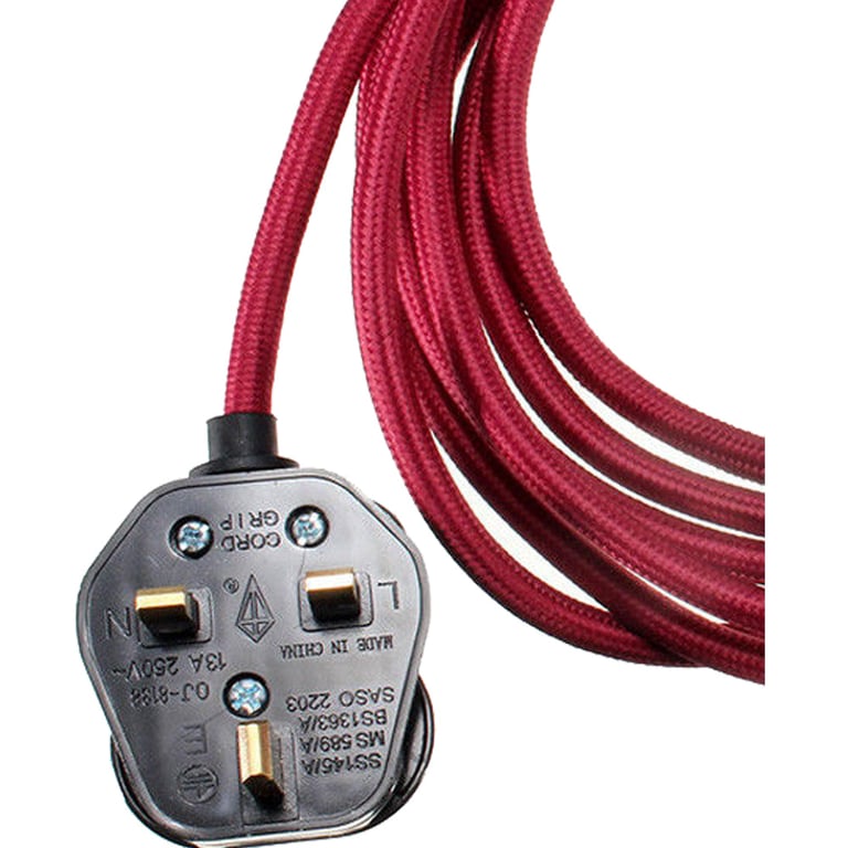 Burgundy 2m Fabric Flex Cable Plug-In Pendant Light Set with E27 Holder