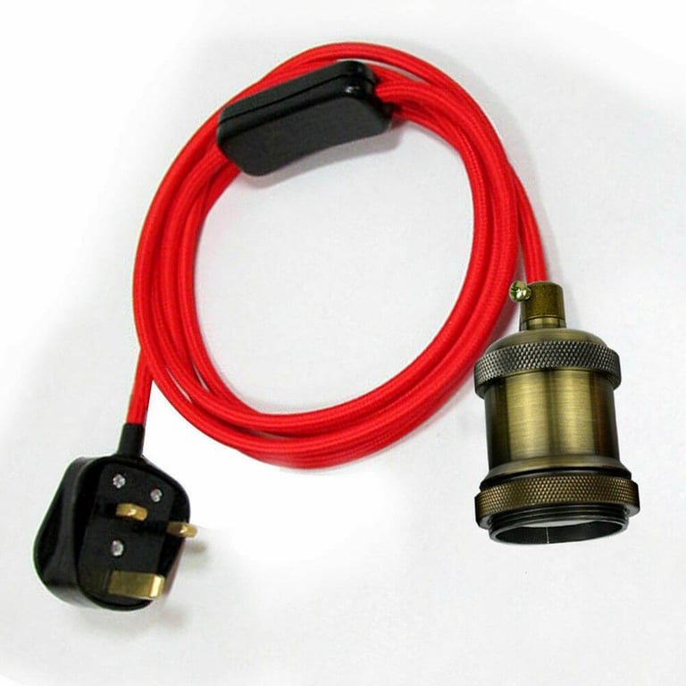 Burgundy 2m Fabric Flex Cable Plug-In Pendant Light Set with E27 Holder