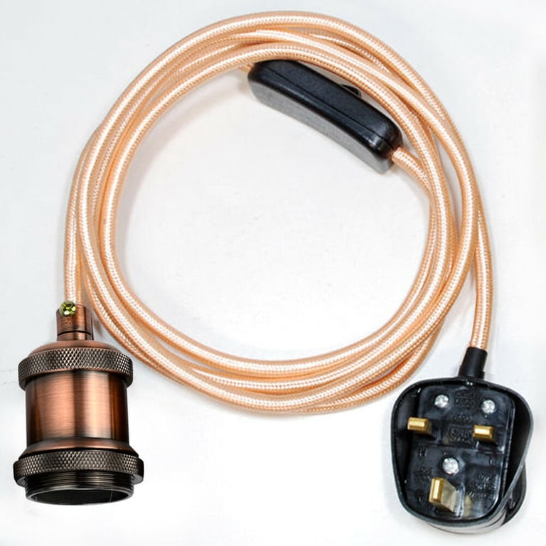 Burgundy 2m Fabric Flex Cable Plug-In Pendant Light Set with E27 Holder